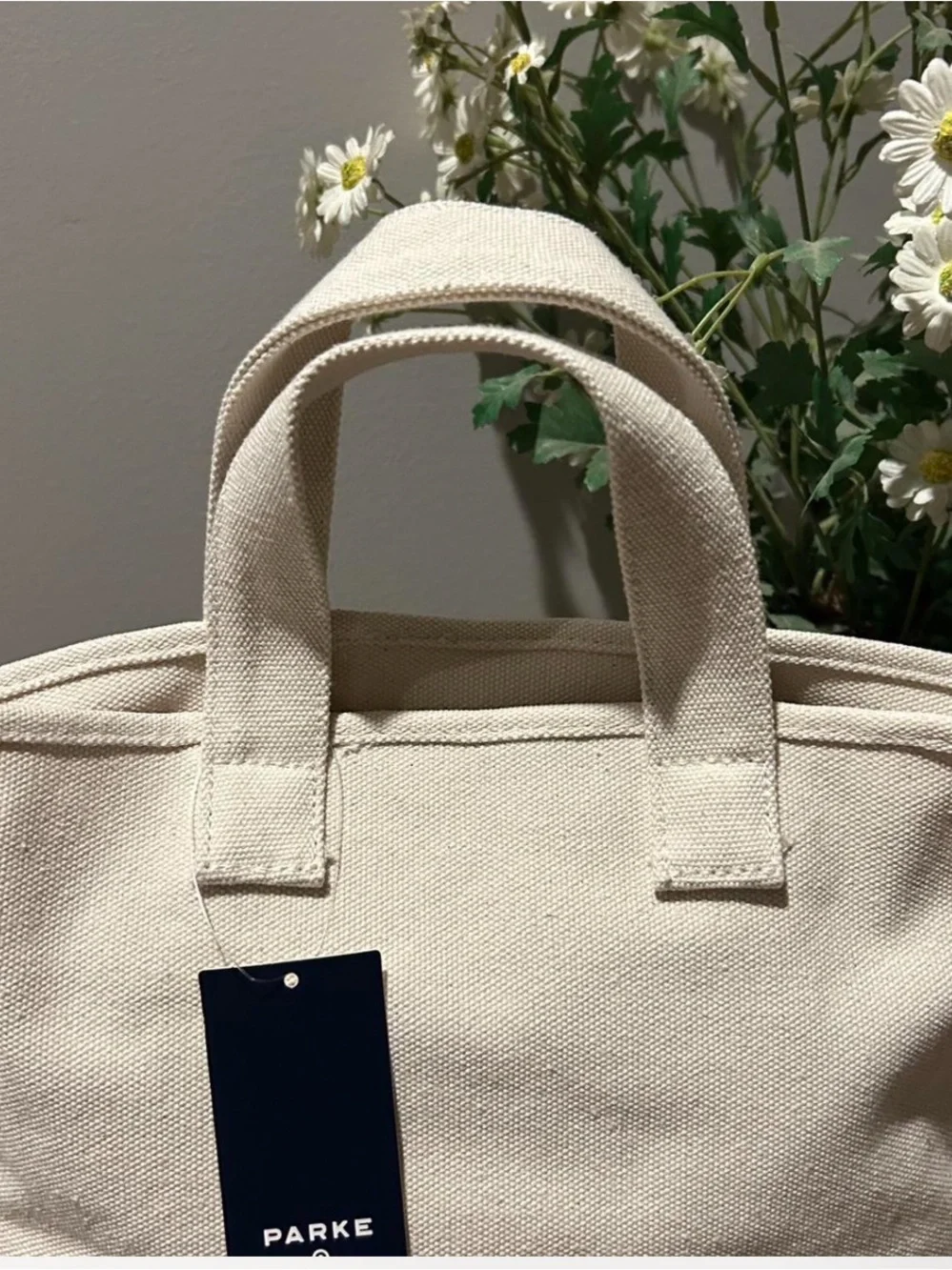 NWT Parke x Target Mini Cream Canvas Tote Bag with Red Embroidered Parke Logo